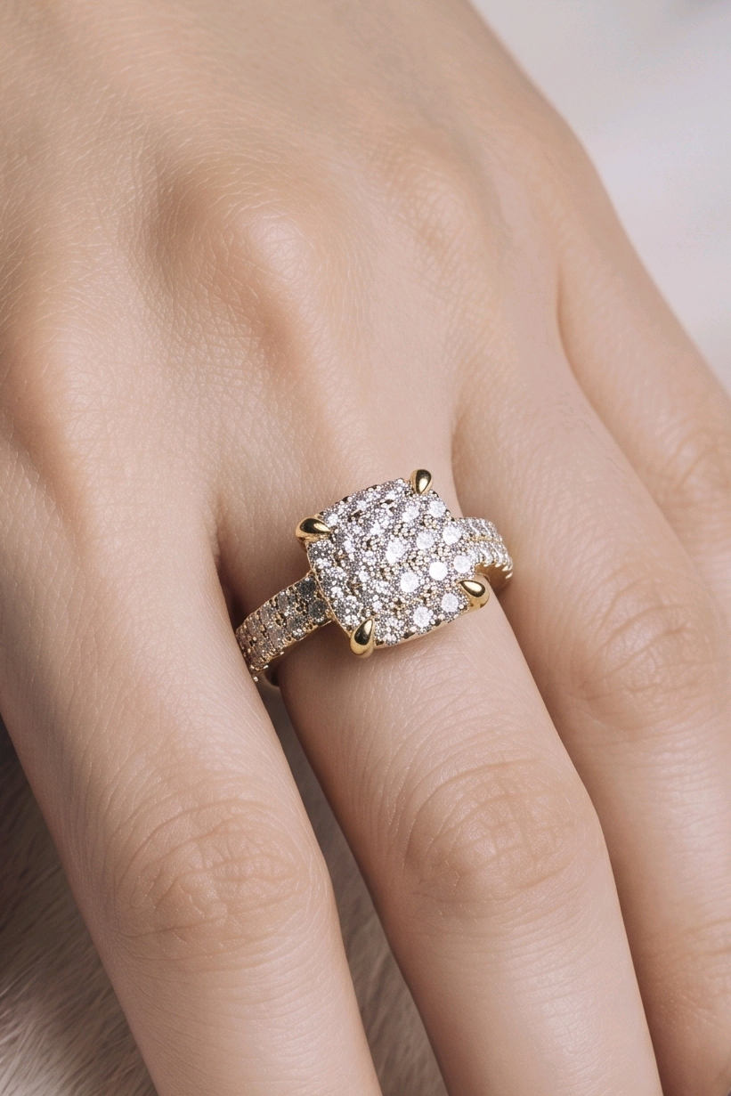 Anillo Cushion Pavé de Circonias