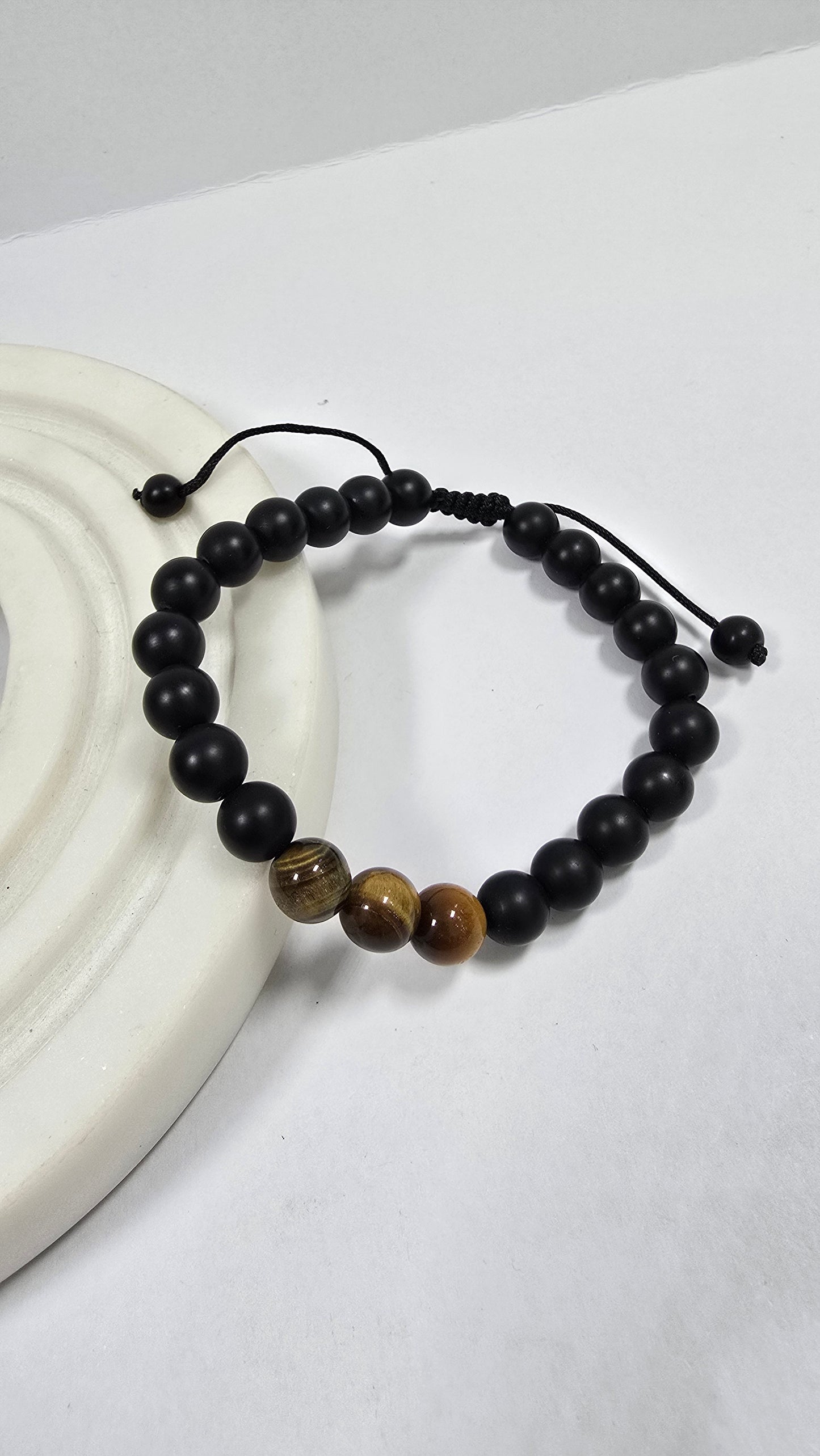 Pulsera Ajustable "Fuerza Terrenal" (Onix Mate y Ojo de Tigre)