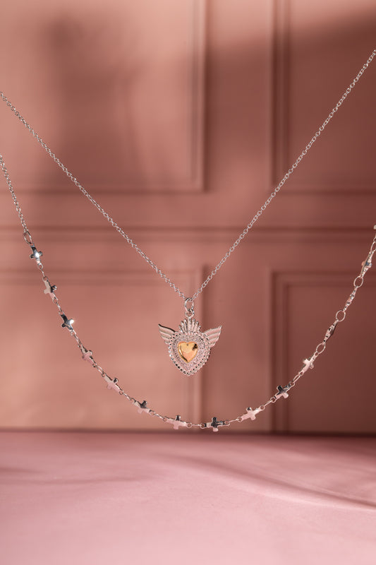 Collar doble con dije de corazon