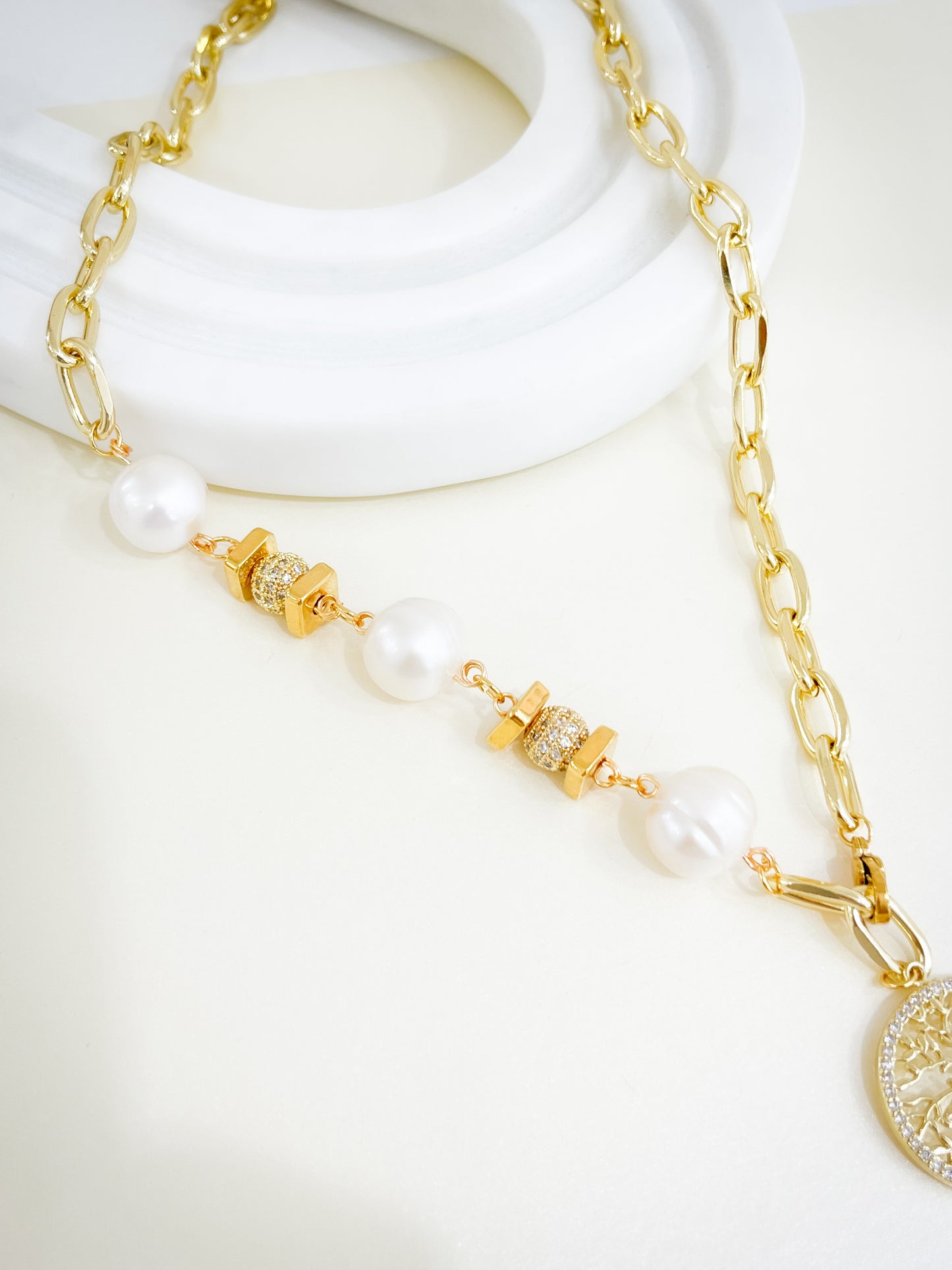 Collar grueso Árbol de la vida y Perlas