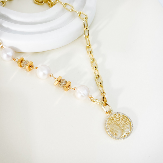 Collar grueso Árbol de la vida y Perlas