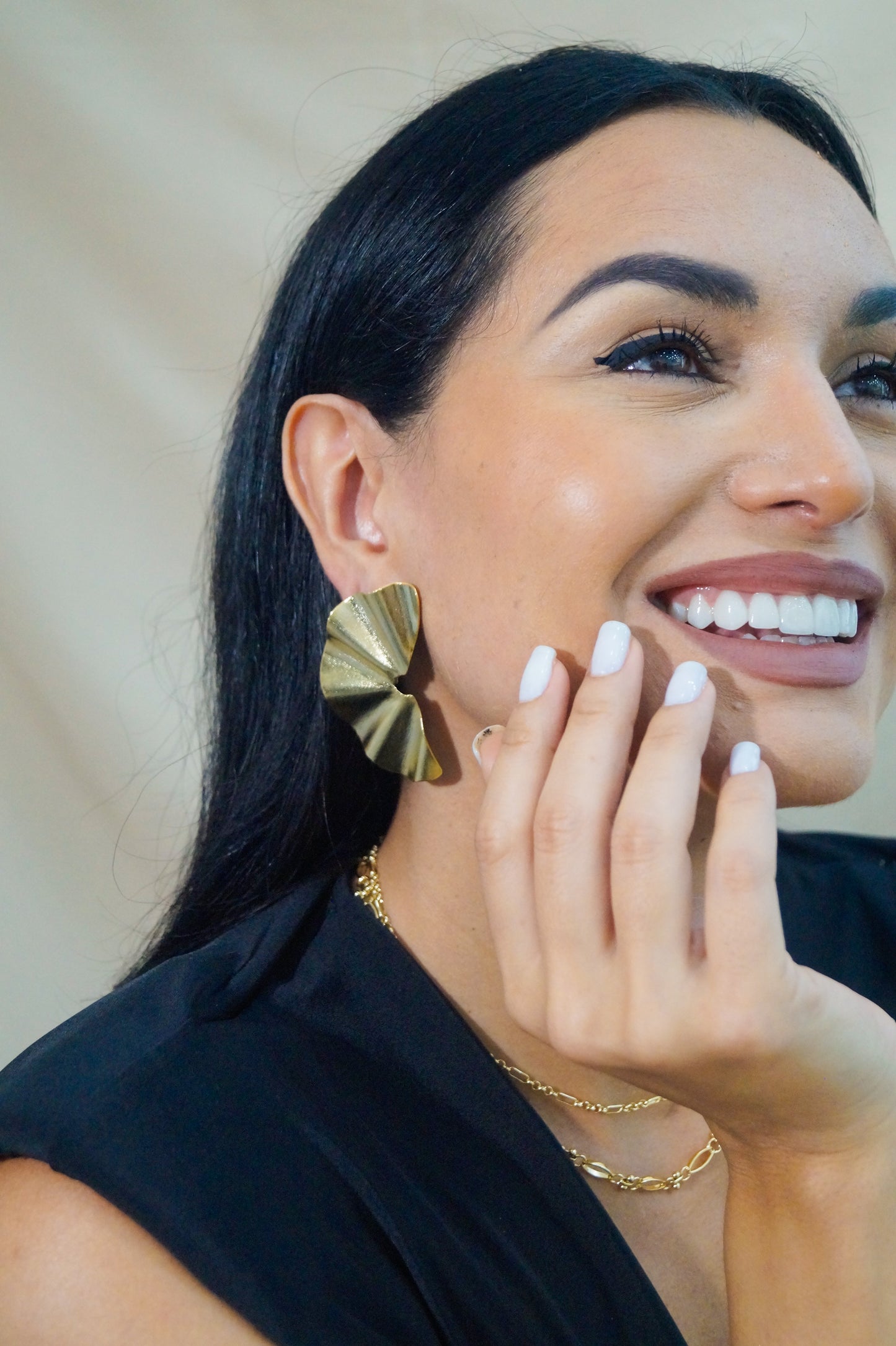 Aretes Dorados Espejo con Baño de Oro de 24K