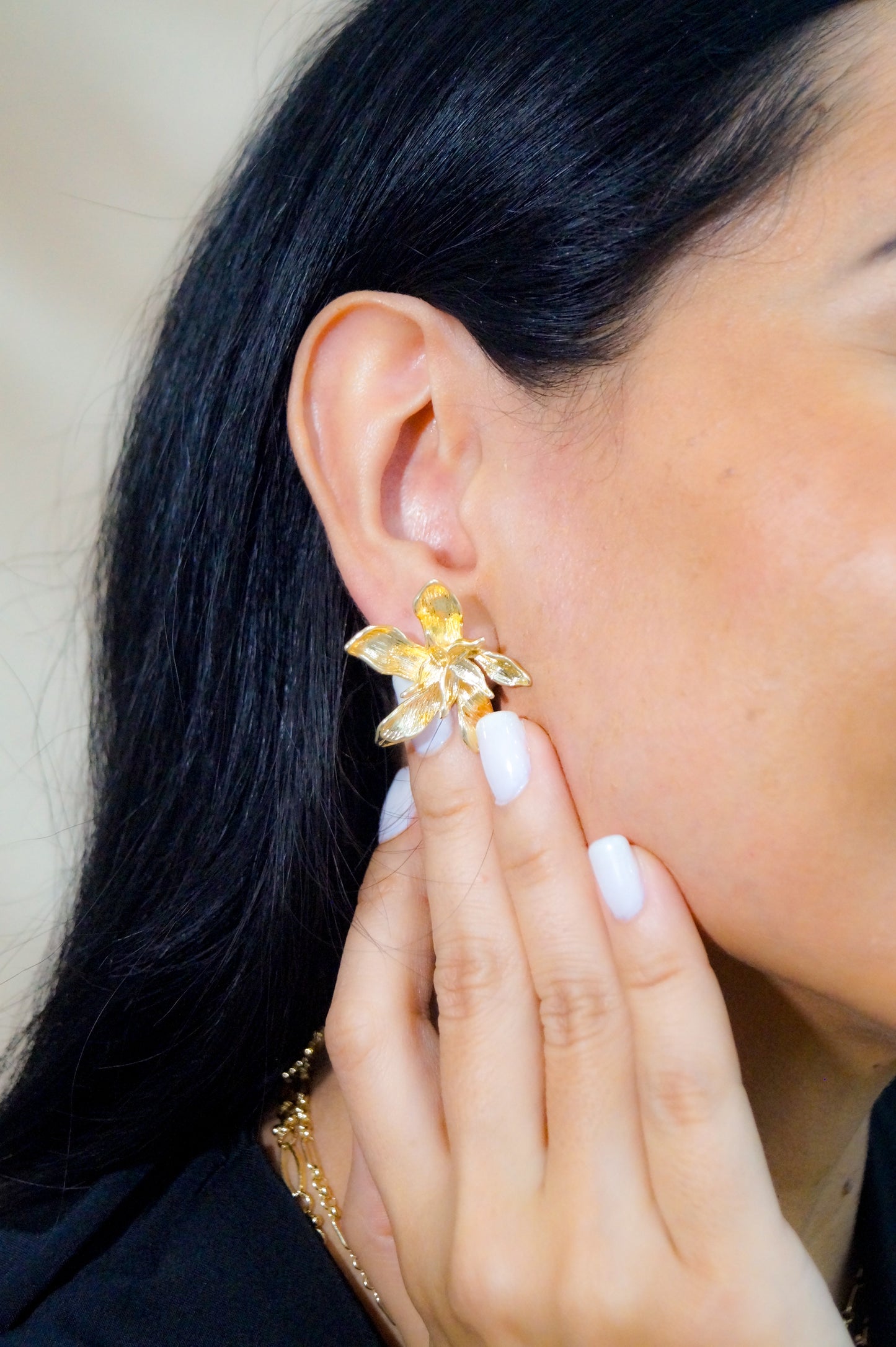 Aretes Topo Flor Baño de Oro 24K