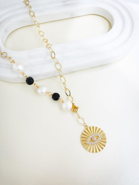 Collar grueso Ojo turco y Perlas
