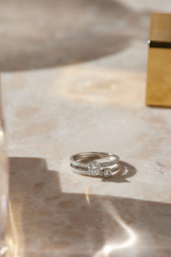 Anillo Dos Zirconias Plateado