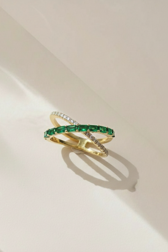 Anillo Cruzado Esmeralda 925