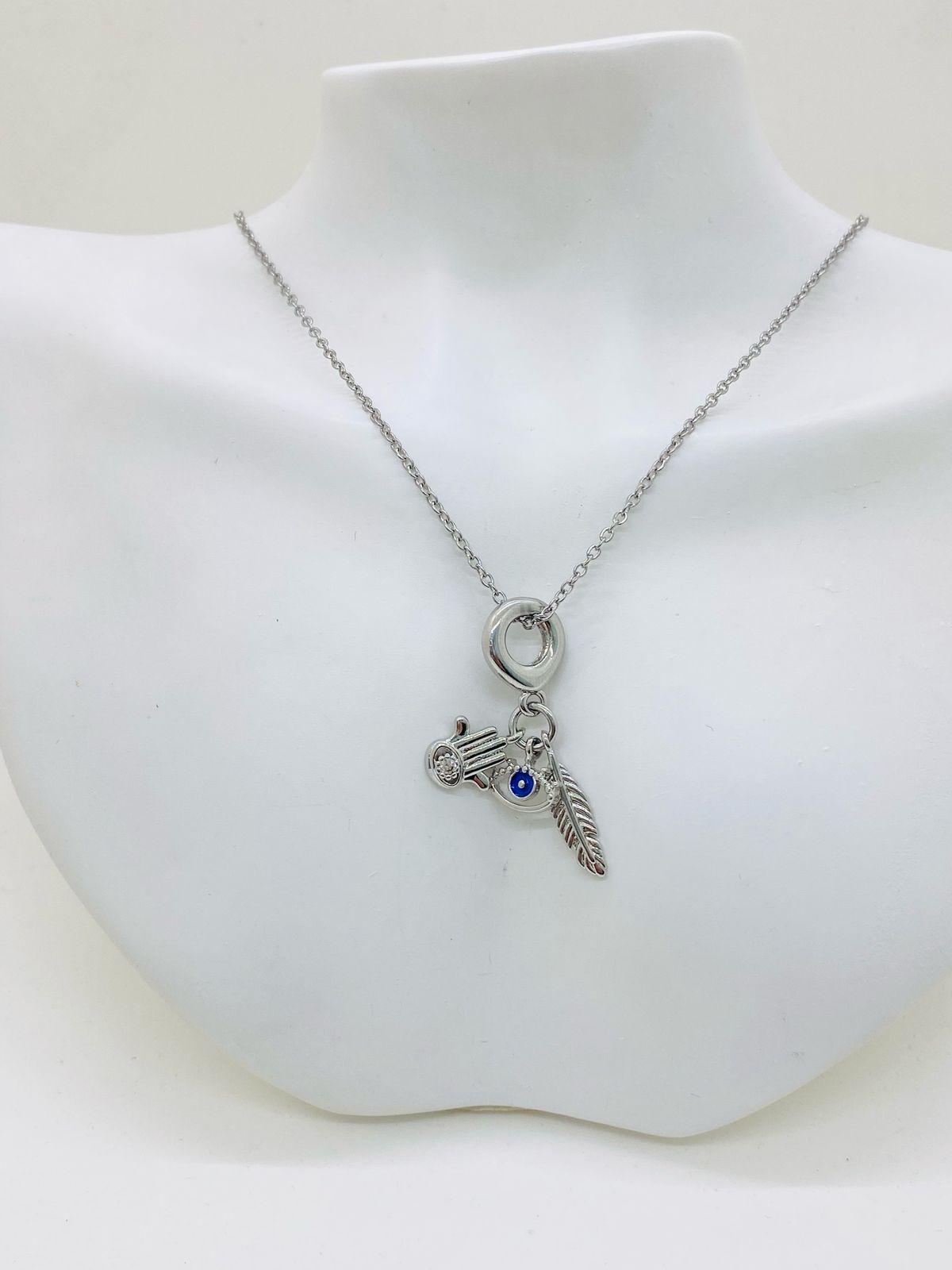 Collar Plateado Ojo Turco y Mano de Fátima