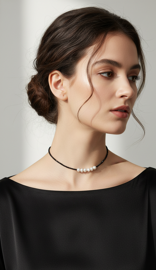 Choker Elegancia Eterna - Espinela Negra y Perlas Naturales