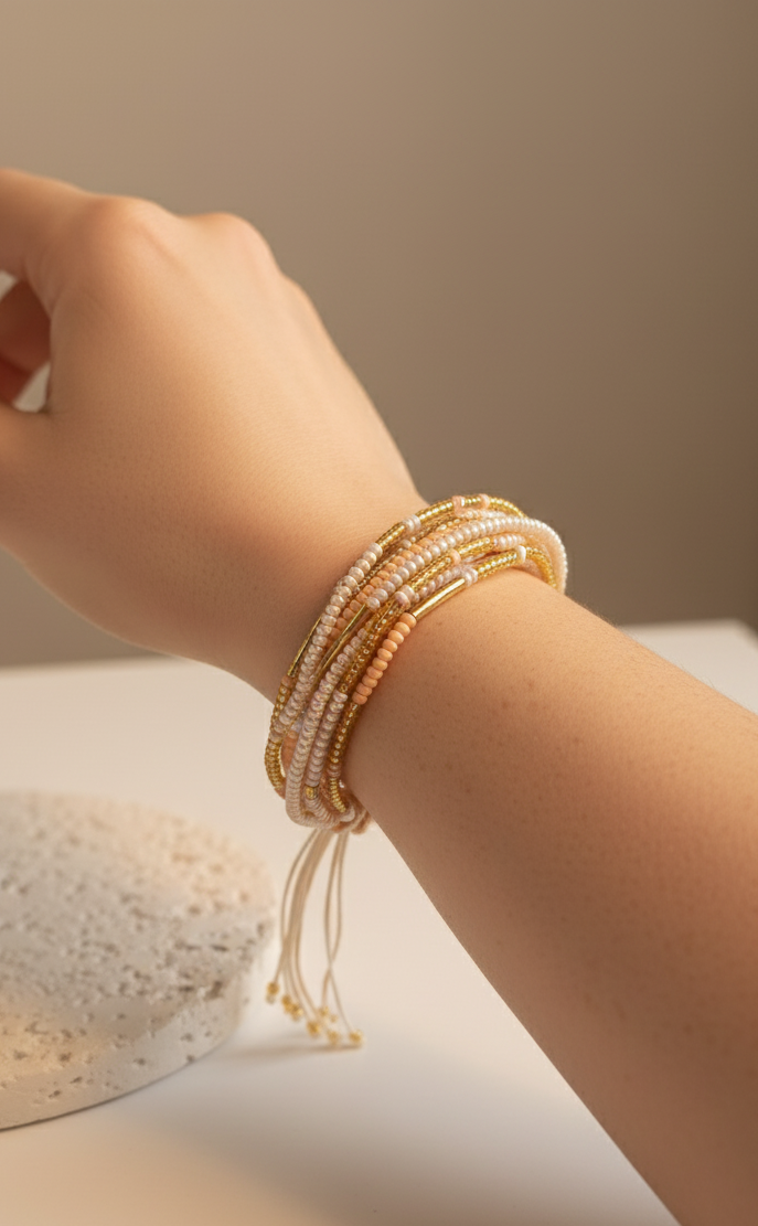 Pulsera Multi Hilos "Deseo Coral"