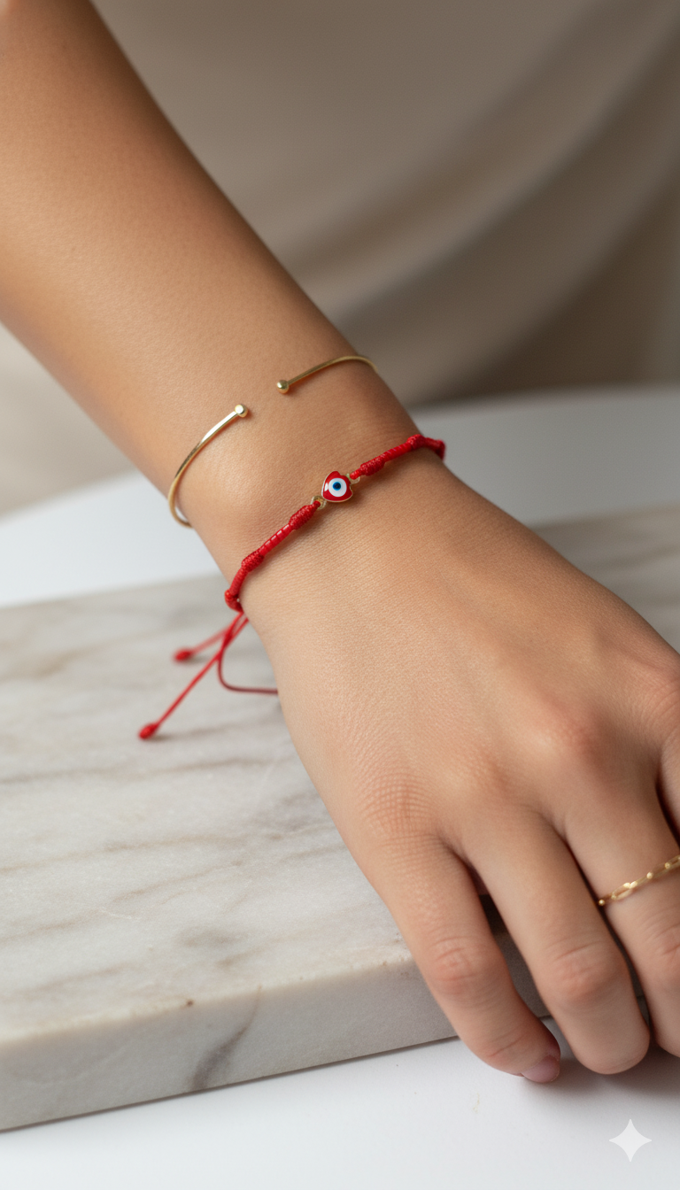 Pulsera Hilo Rojo de Protección con Ojo Turco