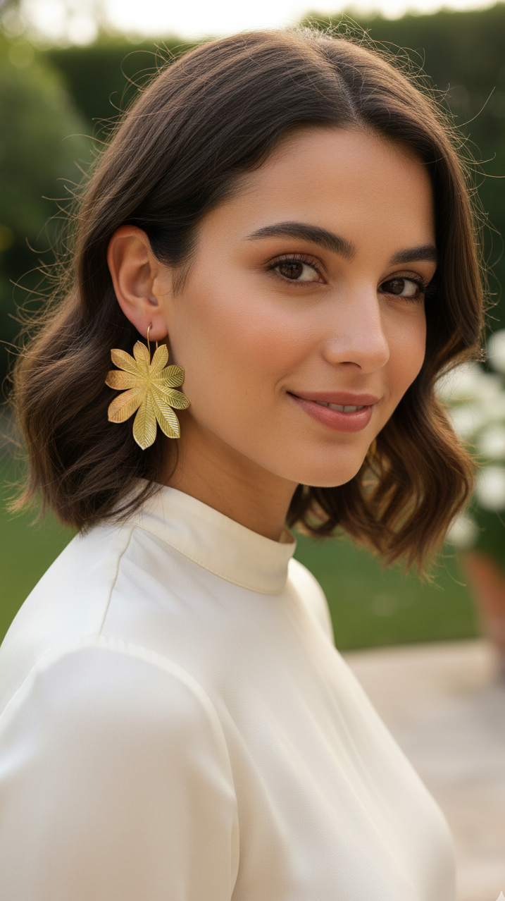 Aretes Hoja Baño Oro 18K