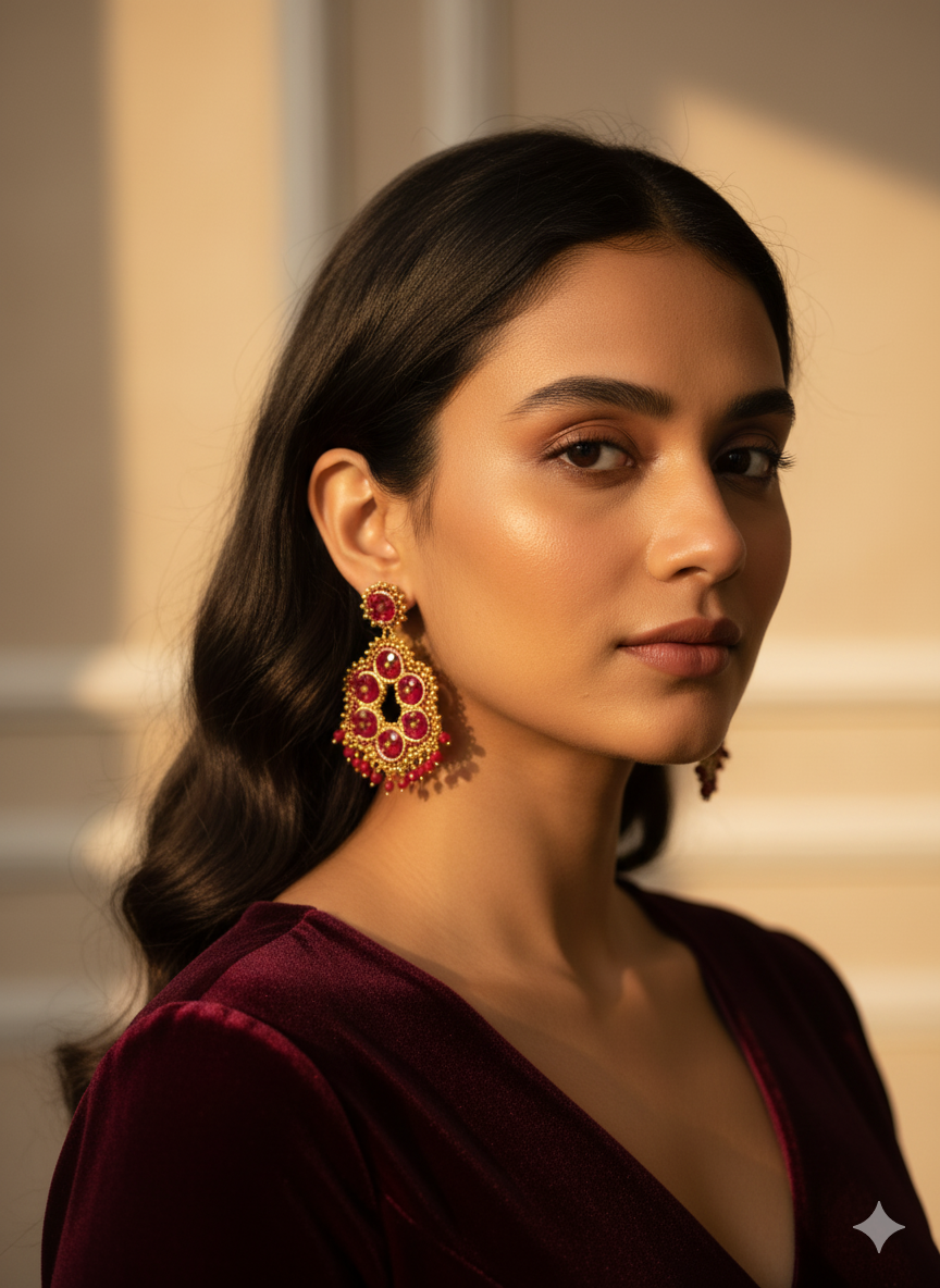 Aretes Flor Tejida "Rubí Real"