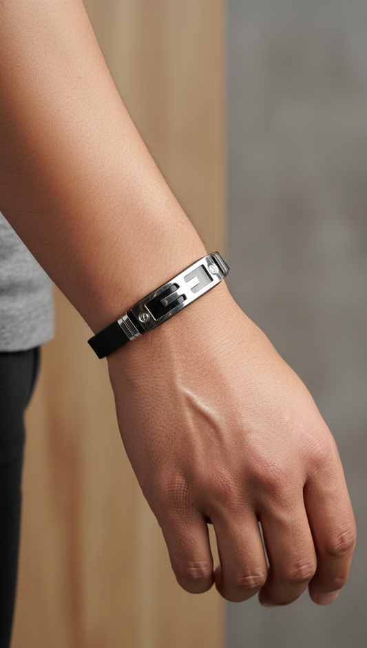 Pulsera Geométrica "Malla" | Acero y Caucho