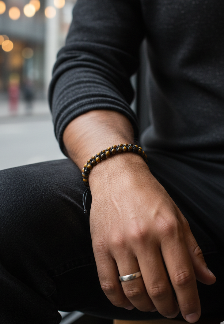 Pulsera Macramé Ojo de Tigre Doble