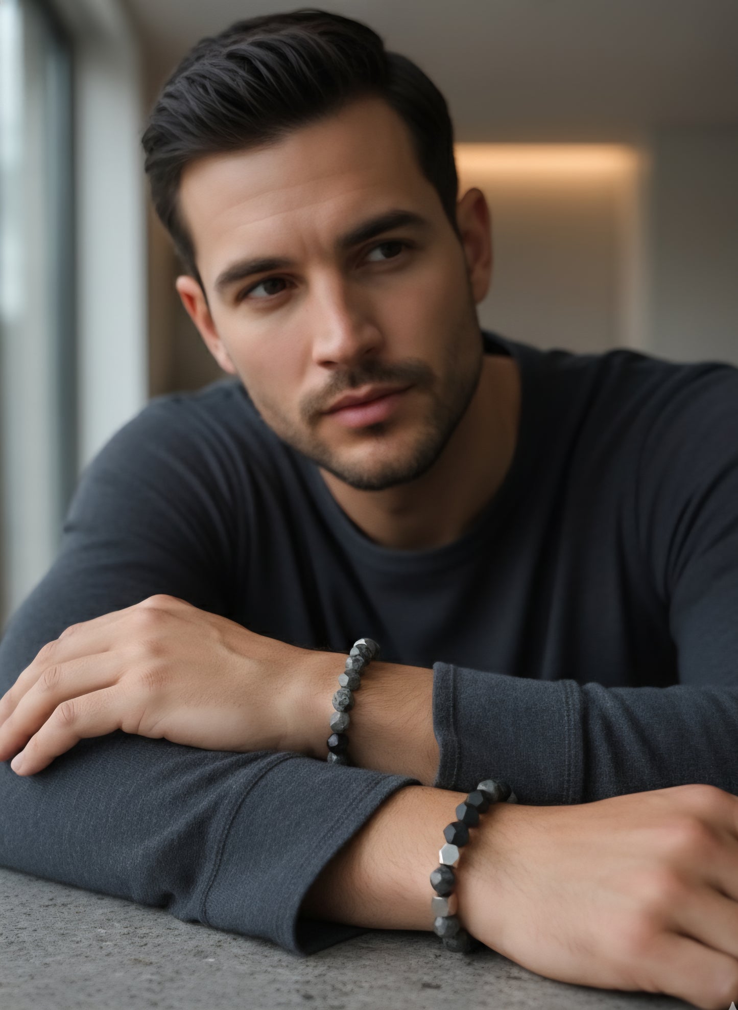 Pulsera "Titanium Hex" de Obsidiana y Labradorita