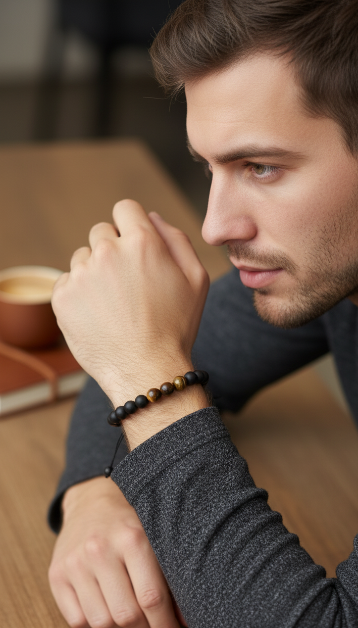 Pulsera Ajustable "Fuerza Terrenal" (Onix Mate y Ojo de Tigre)