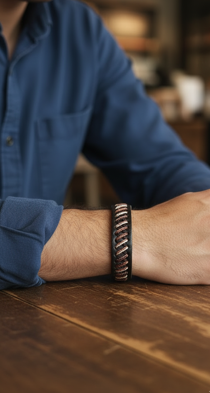 Pulsera de Cuero Trenzada "Tierra y Cuerda"