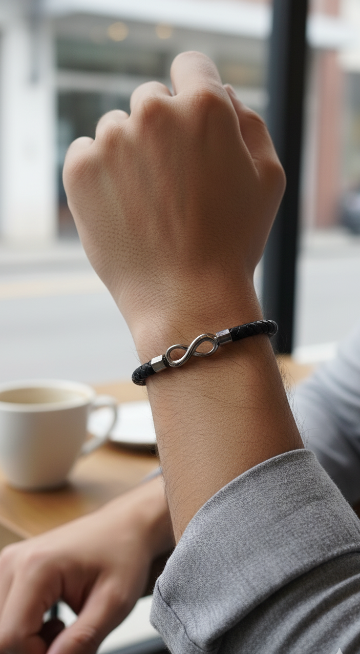 Pulsera Infinito Masculina de Cuero Trenzado "Eternity"