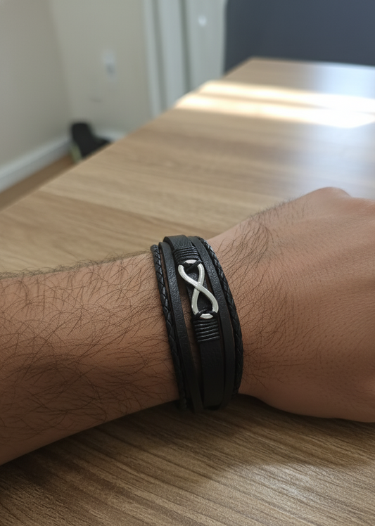 Pulsera de Cuero Trenzado "Infinito" para Hombre