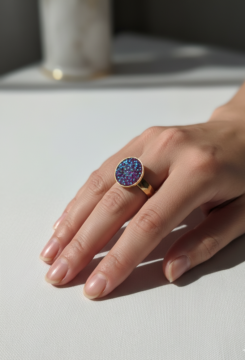 Anillo "Drusa Cósmica" Baño de Oro