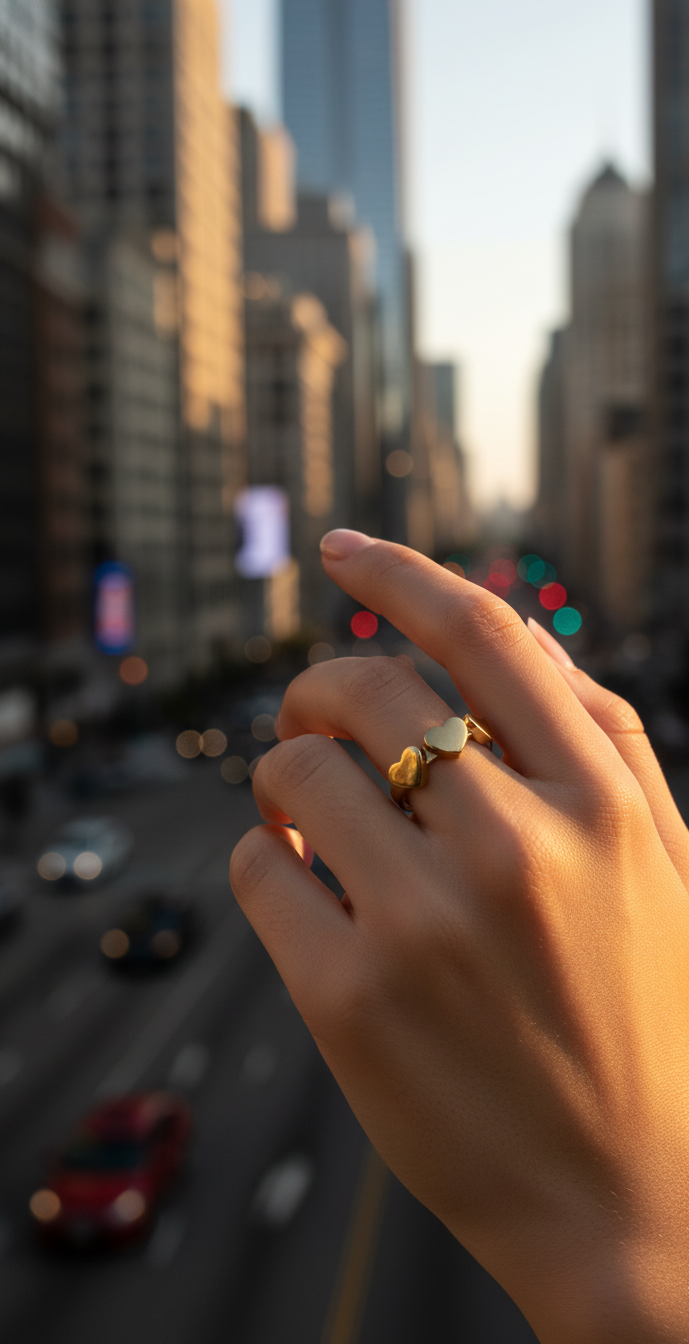 Anillo Corazón "Lazo Dorado"