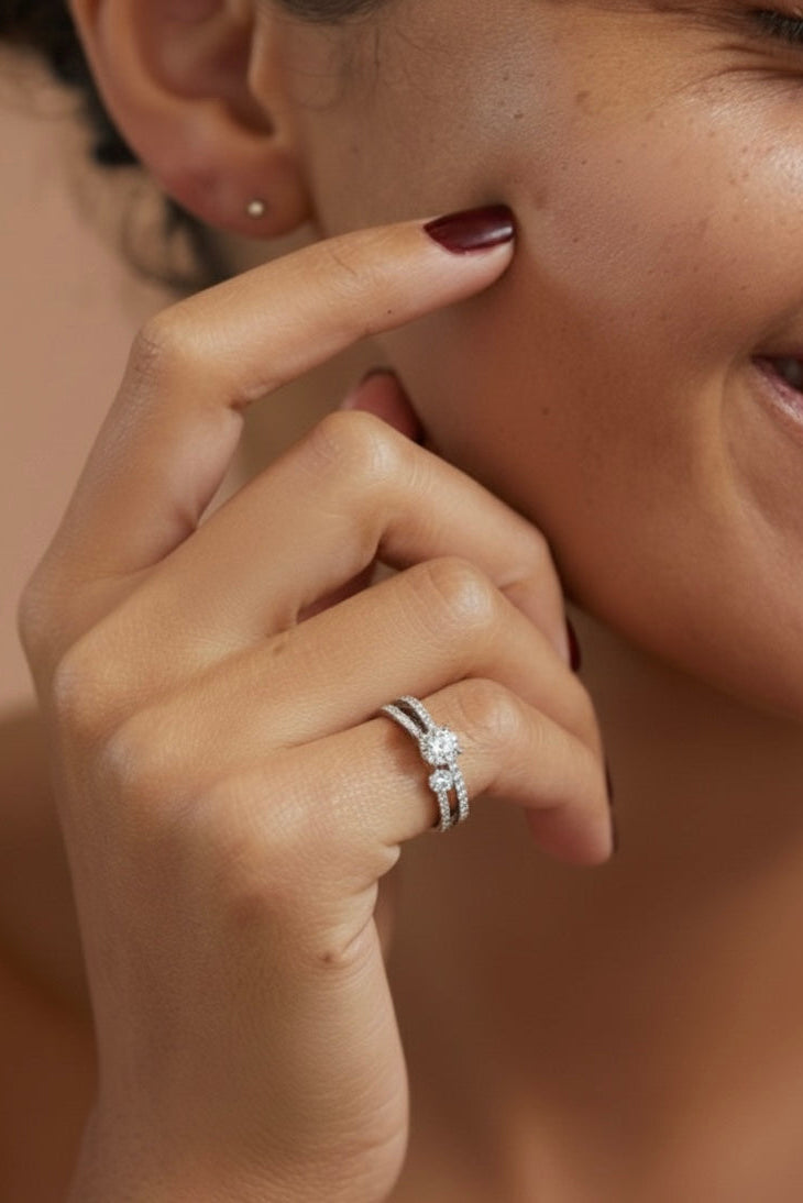 Anillo Dos Zirconias Plateado