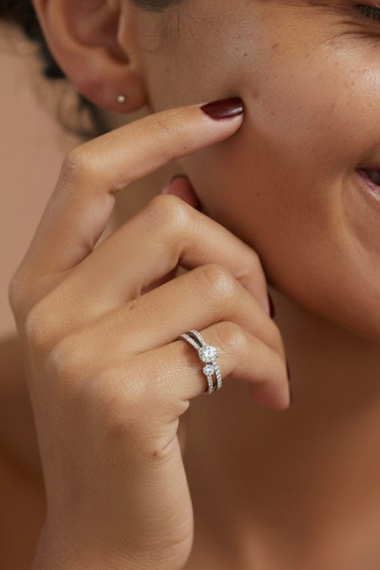 Anillo Dos Zirconias Plateado